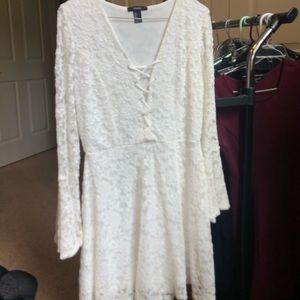 White Lace Bell Sleeve Dress